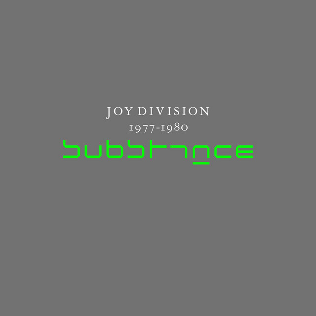 Album cover for Substance by Joy Division, featuring grey dominant palette and typographic composition.