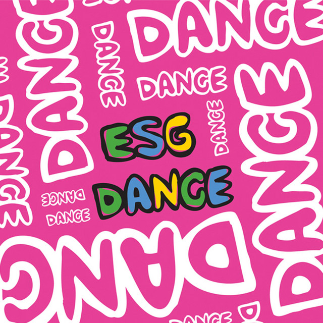 Album cover for Dance by ESG, featuring pink dominant palette and typographic composition.