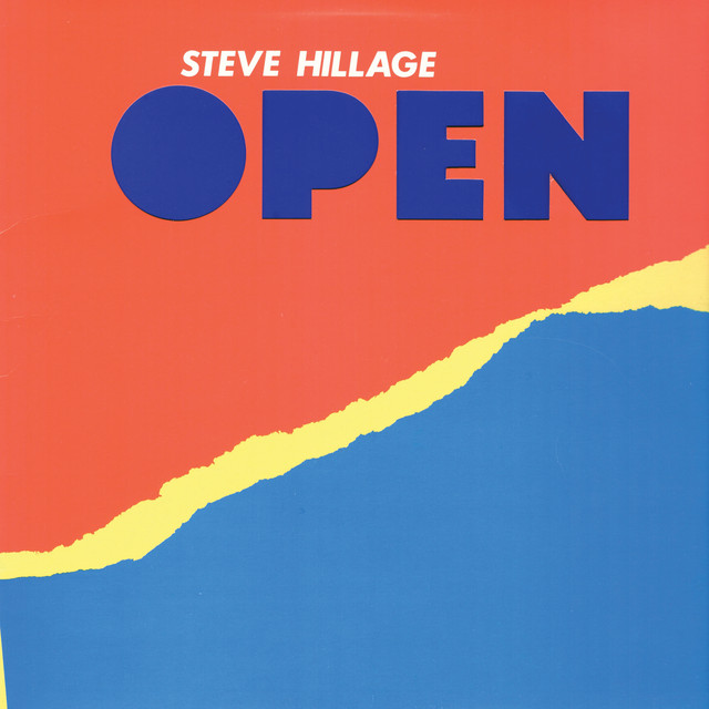 Album cover for Open by Steve Hillage, featuring blue dominant palette and typographic composition.