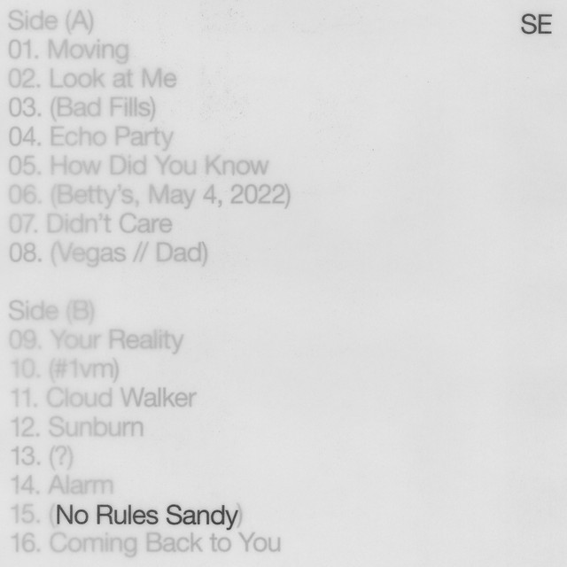 Album cover for No Rules Sandy by Sylvan Esso, featuring grey dominant palette and typographic composition.