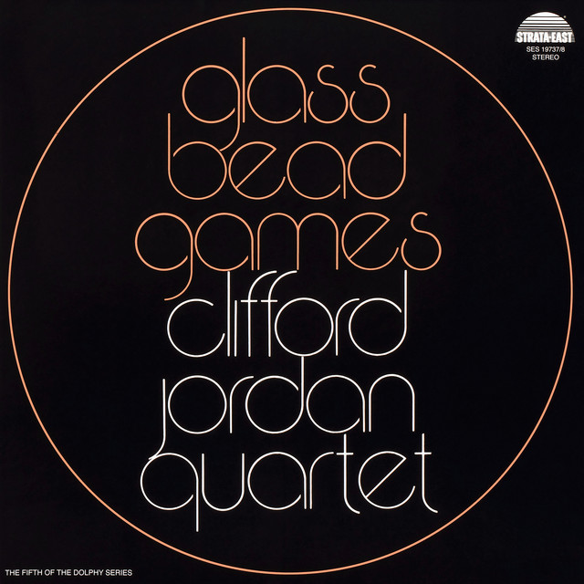 Album cover for Glass Bead Games by Clifford Jordan, featuring black dominant palette and typographic composition.