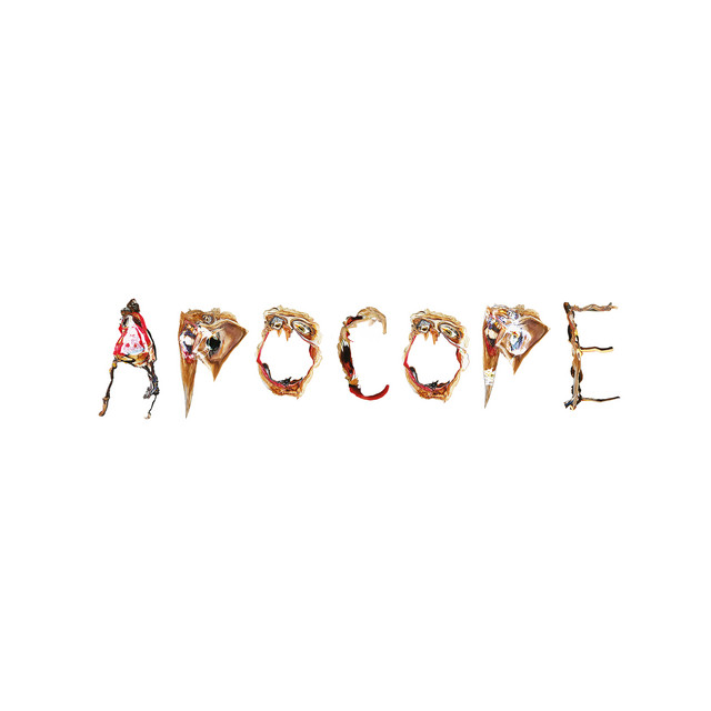 Album cover for Apocope by Olan Monk, featuring white dominant palette and typographic composition.