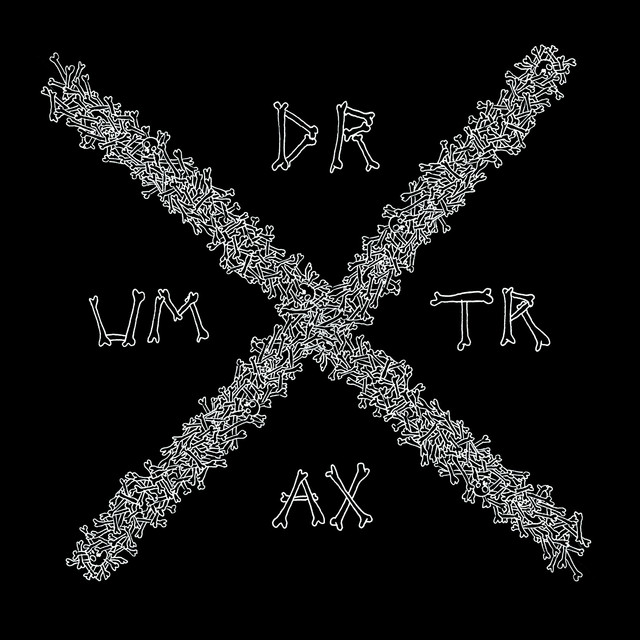 Album cover for Drumtrax by Joakim, featuring black dominant palette and typographic composition.