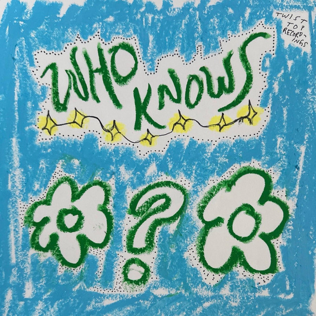 Album cover for Who Knows by Happy Haugen, featuring blue dominant palette and typographic composition.