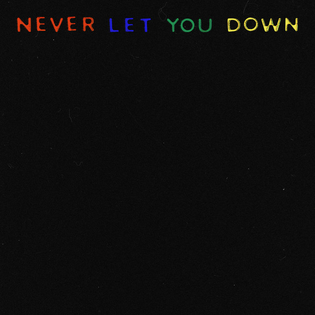 Album cover for Never Let You Down by Kids Return, featuring black dominant palette and typographic composition.